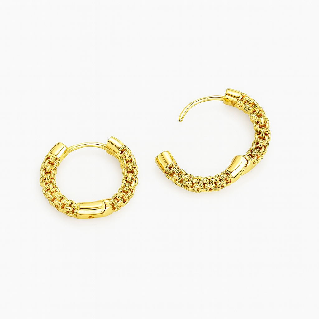 Sedy Jewelry Gold Plated Textured Hoop Earrings, 1.5 cm, Hypoallergenic