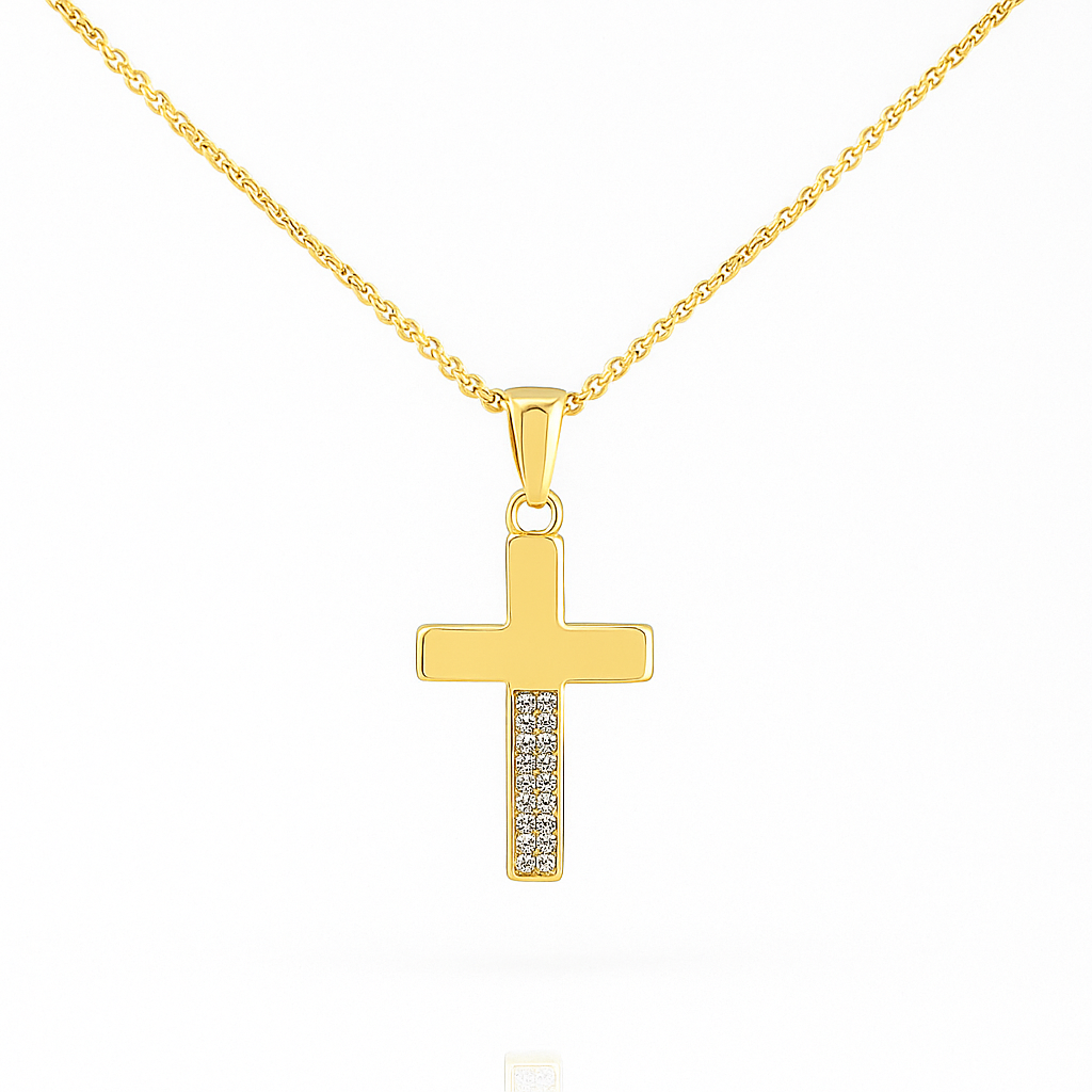 Gold Plated Pendant with Stones on Chain, Minimalist Jewelry