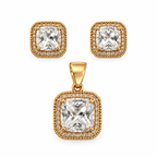 Rose Gold Plated Square CZ Jewelry Set – Stud Earrings & Pendant