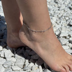 Double Chain Beaded Anklet – Stainless Steel, Adjustable 21+5 cm
