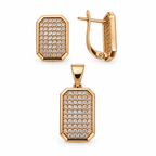Rose Gold Plated Rectangular CZ Jewelry Set – Leverback Earrings & Pendant
