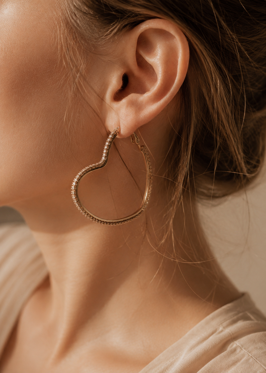 Heart Hoop Earrings with CZ | Gold Plated Hoops 4.5 cm | Sterling Silver Post