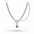 White Gold Plated Lock Pendant Chain Necklace – Hypoallergenic Chunky Link Necklace 45 cm / 17.7”