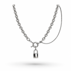 White Gold Plated Lock Pendant Chain Necklace – Hypoallergenic Chunky Link Necklace 45 cm / 17.7”