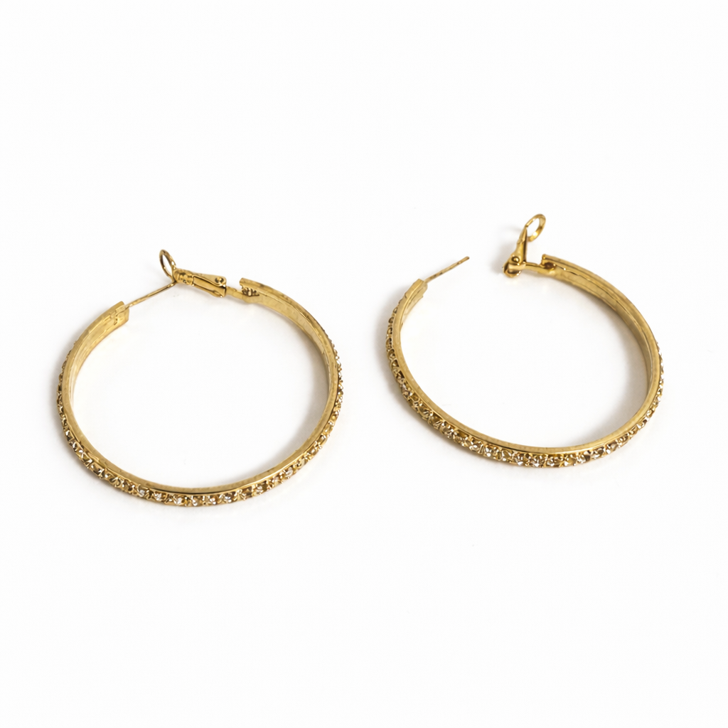 CZ Hoop Earrings | Gold Plated Hoops with Sterling Silver Post 4 cm