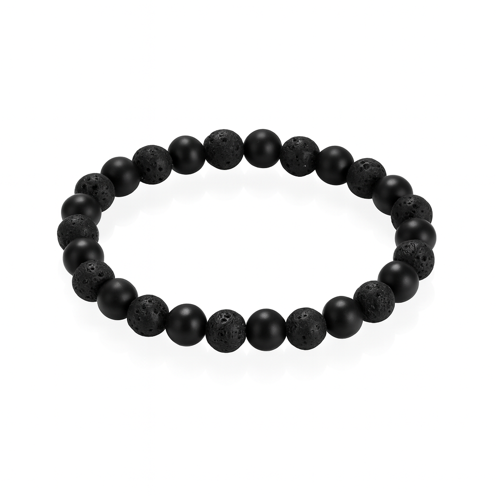 Men’s Lava Stone & Matte Onyx Bracelet – Stretch Beaded Jewelry