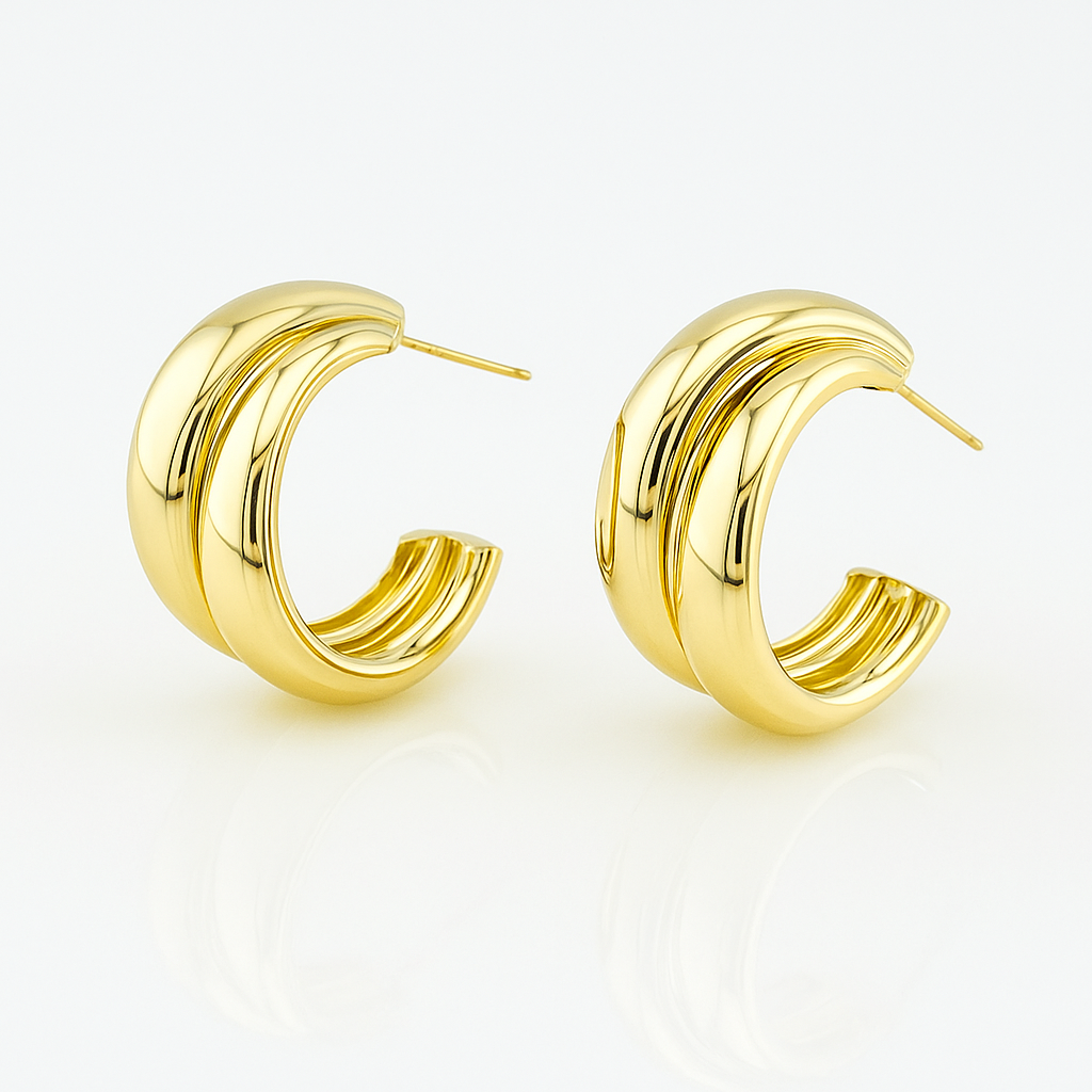 Gold Plated Chunky Hoop Earrings with Sterling Silver Post, 3 cm