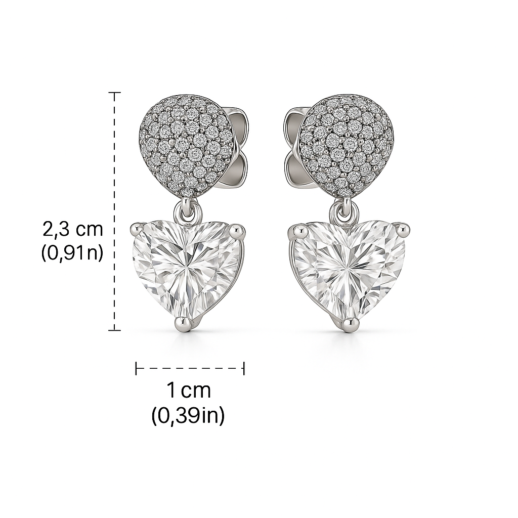 Heart Drop Stud Earrings with White Gold Plating & Cubic Zirconia