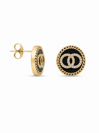 Gold Plated Black Enamel Stud Earrings | Oval Statement Studs
