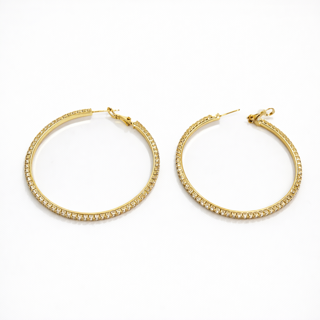 CZ Hoop Earrings | Gold Plated Hoops with Sterling Silver Post 5 cm