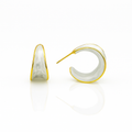 Gold Plated Hoop Earrings with White Enamel, 2 cm