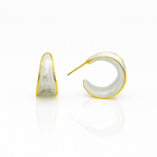 Gold Plated Hoop Earrings with White Enamel, 2 cm