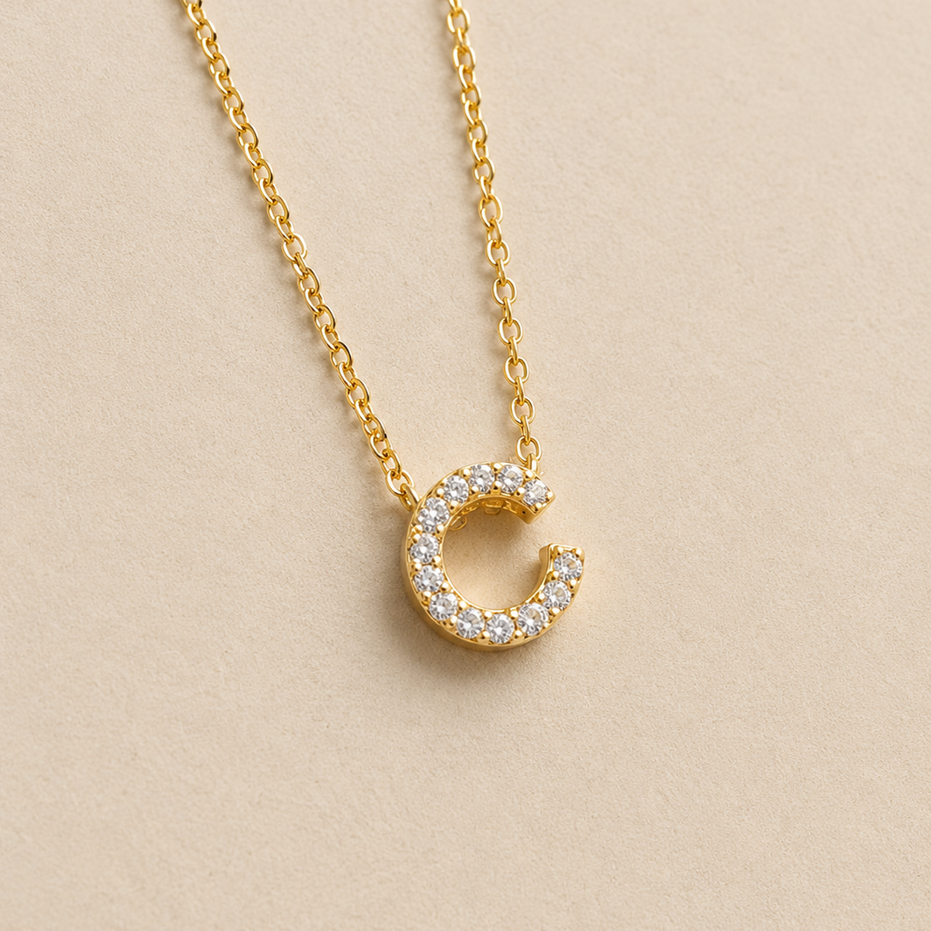 Personalized Initial Letter Necklace in 925 Sterling Silver | Gold Plated CZ Alphabet Pendant | 40+5 cm