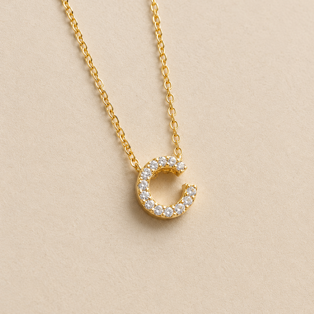 Personalized Initial Letter Necklace in 925 Sterling Silver | Gold Plated CZ Alphabet Pendant | 40+5 cm