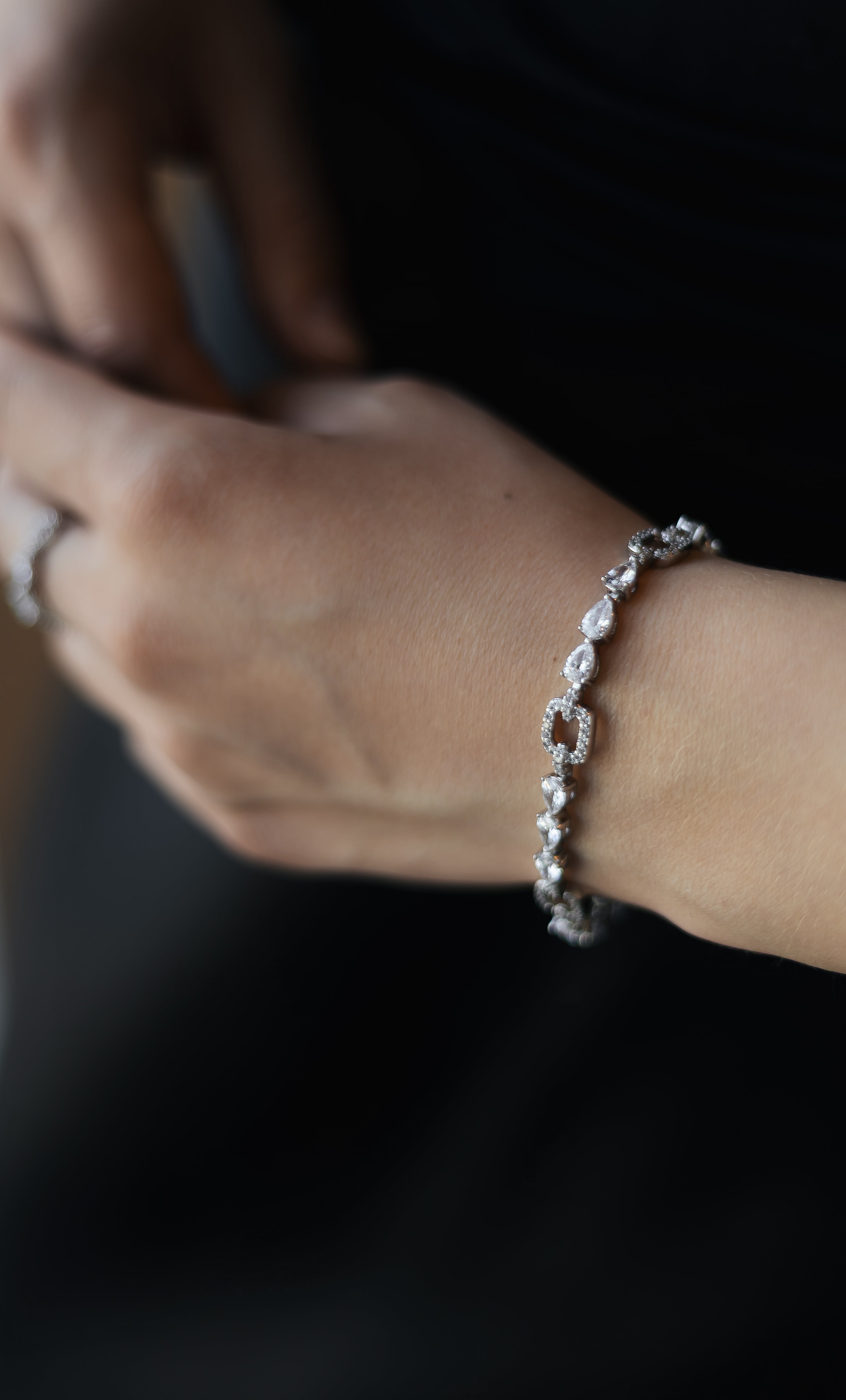 Rhodium Plated Cubic Zirconia Bracelet – Wedding & Prom, 16+1 cm