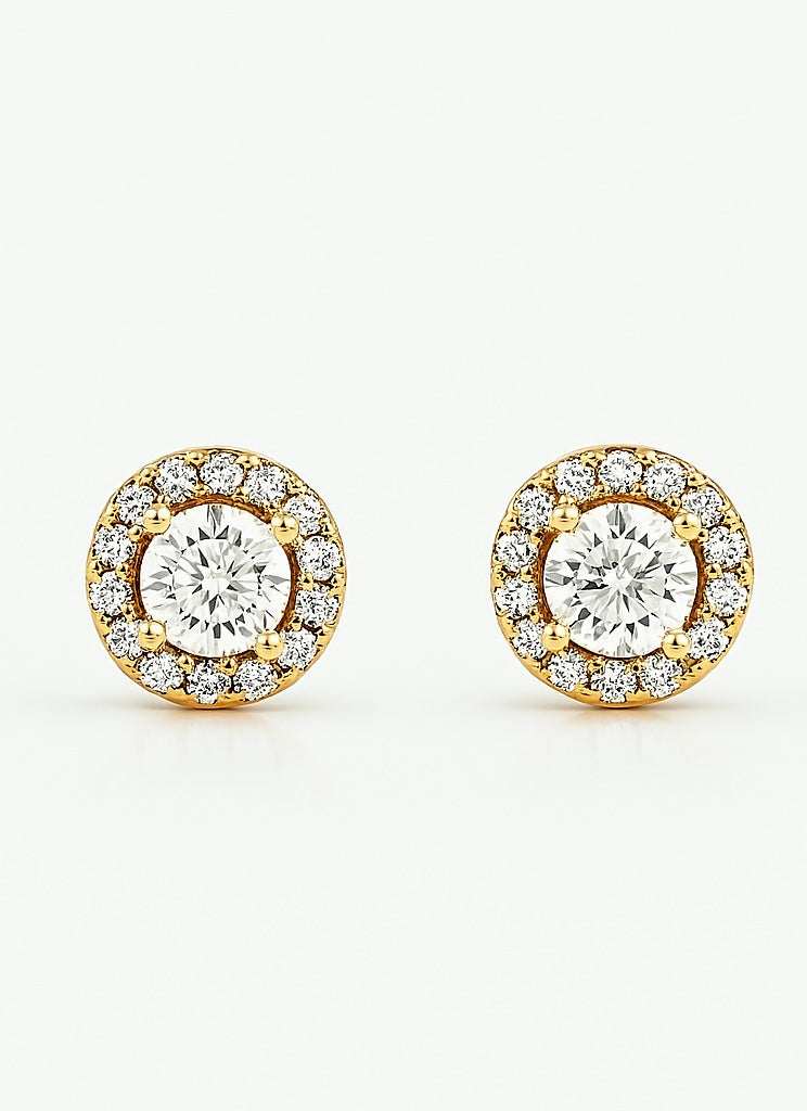 Sedy Jewelry Rose Gold Halo Stud Earrings 8mm with Cubic Zirconia – Classic Sparkle Elegance