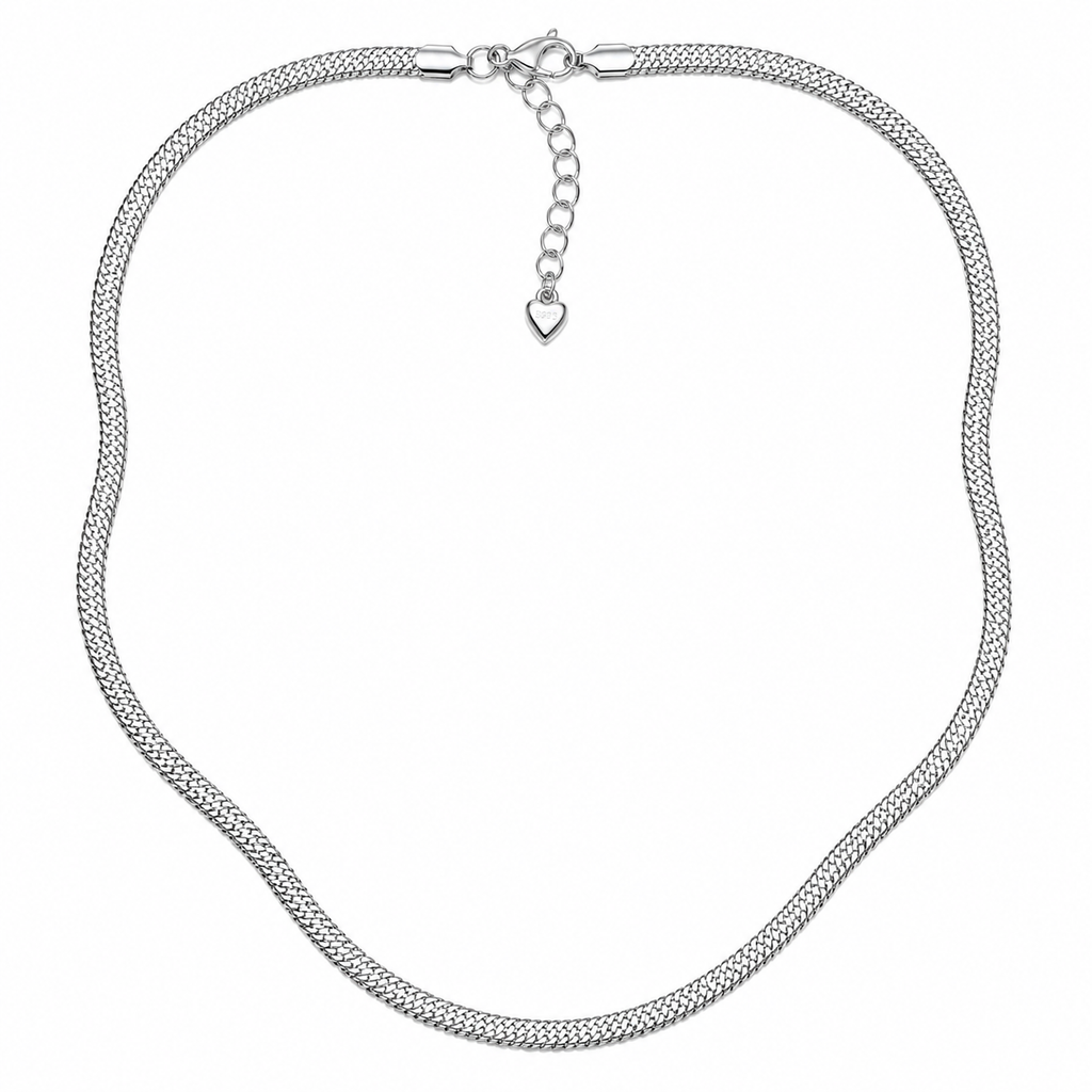 Sterling Silver Snake Chain Necklace 4mm | Rhodium Plated 925 Silver Chain | 40+5 cm | Hypoallergenic Minimalist Necklace for Women