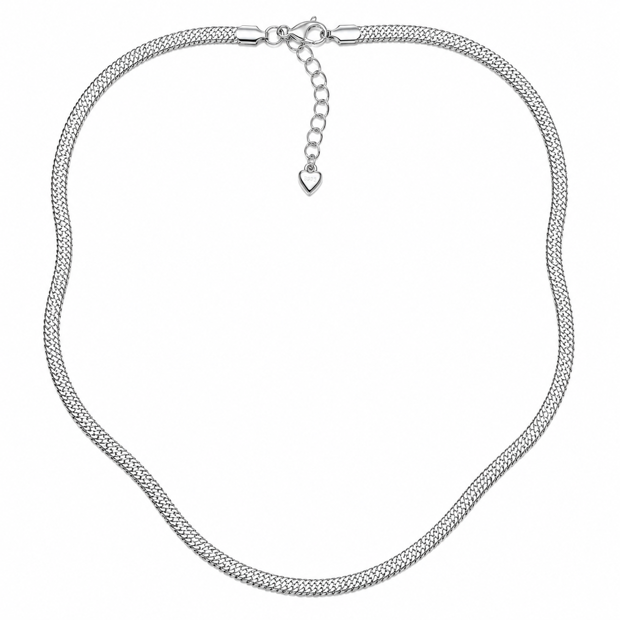 Sterling Silver Snake Chain Necklace 4mm | Rhodium Plated 925 Silver Chain | 40+5 cm | Hypoallergenic Minimalist Necklace for Women