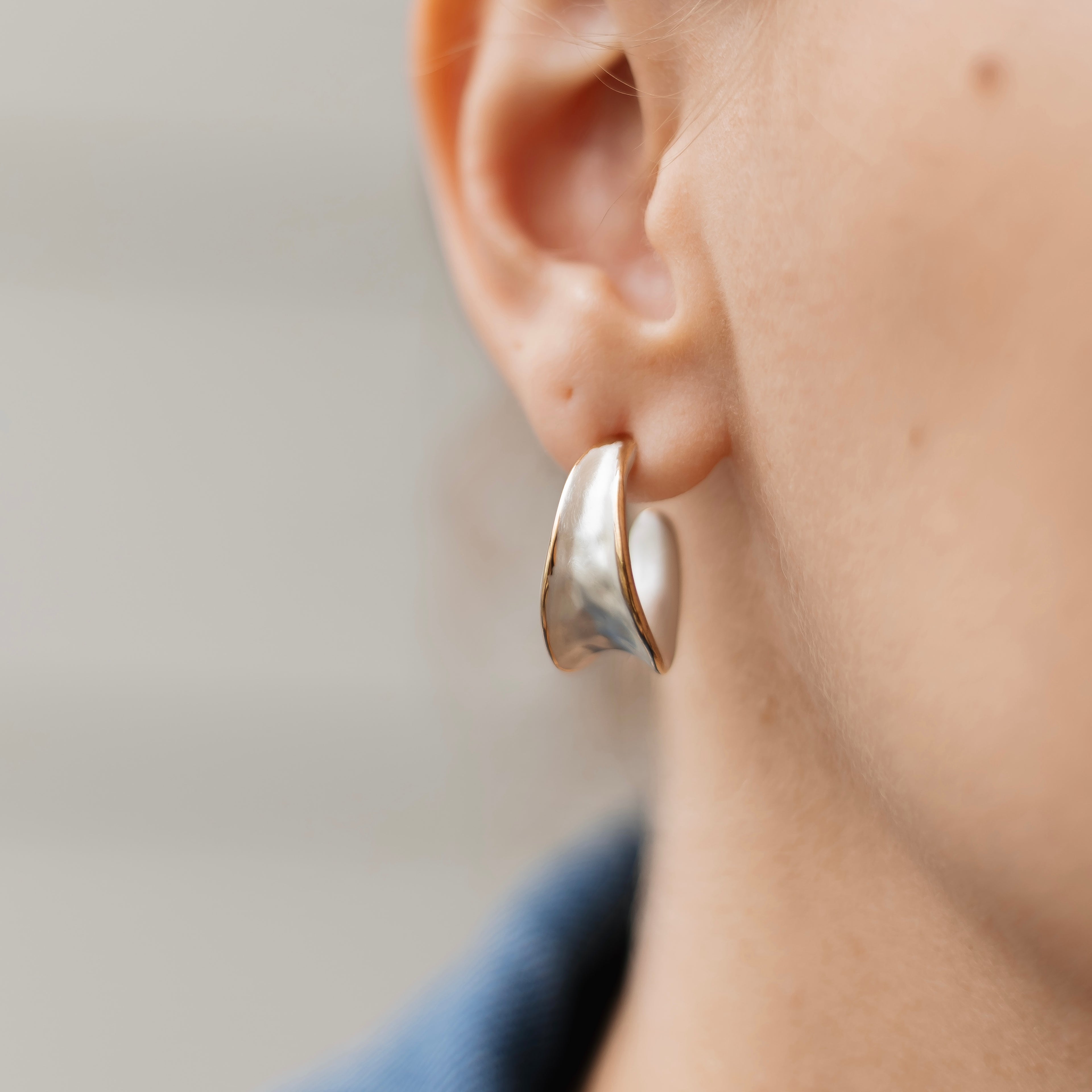 Gold Plated Hoop Earrings with White Enamel, 2 cm