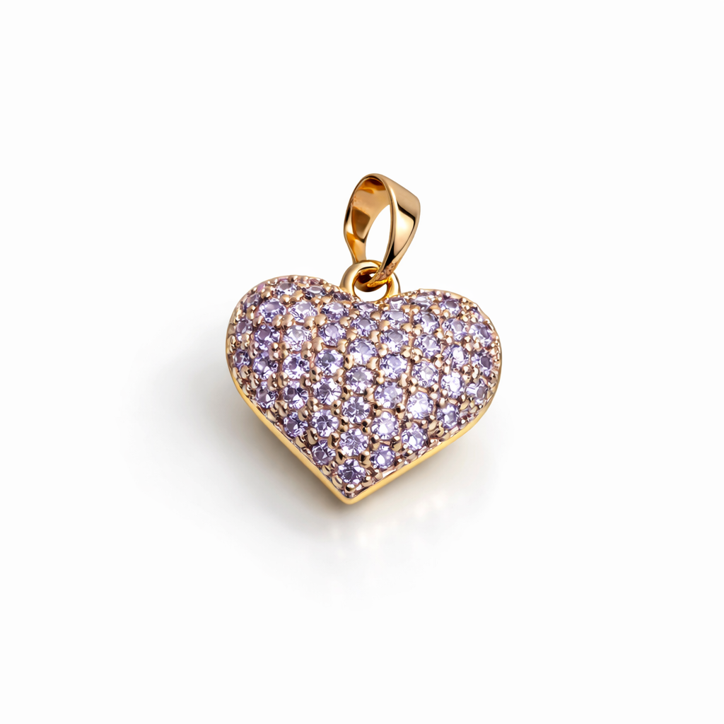 Rose Gold Plated Heart Pendant with CZ Stones – Hypoallergenic Pendant Charm 2 × 1.5 cm