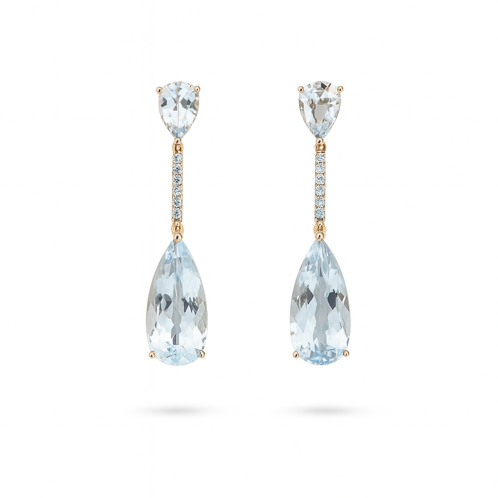 Gold Plated Drop Earrings with Large Crystal Stone – 4.8cm