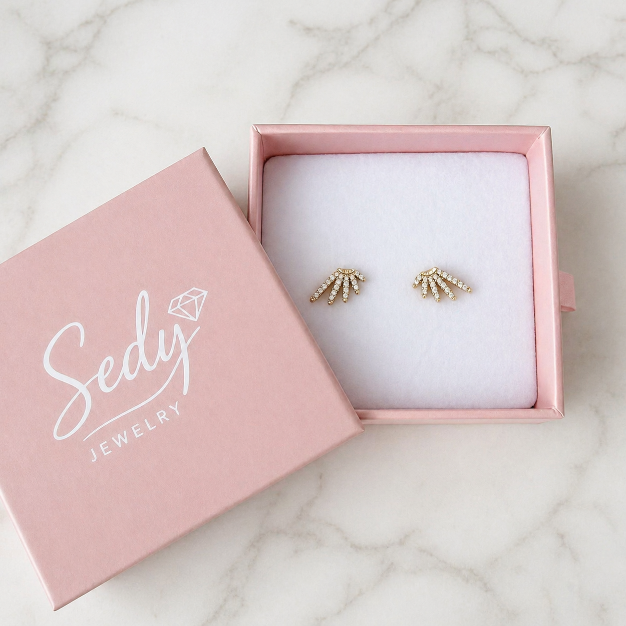 CZ Wing Stud Earrings – Gold Plated, 1.5×1 cm