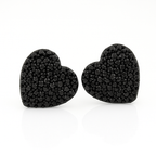 Black Heart Stud Earrings, 1cm (0.39”), Black Crystal Pave, Rhodium Plated