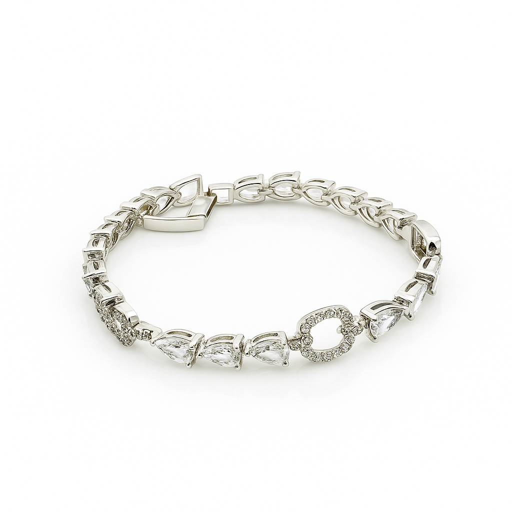Rhodium Plated Cubic Zirconia Bracelet – Wedding & Prom, 16+1 cm