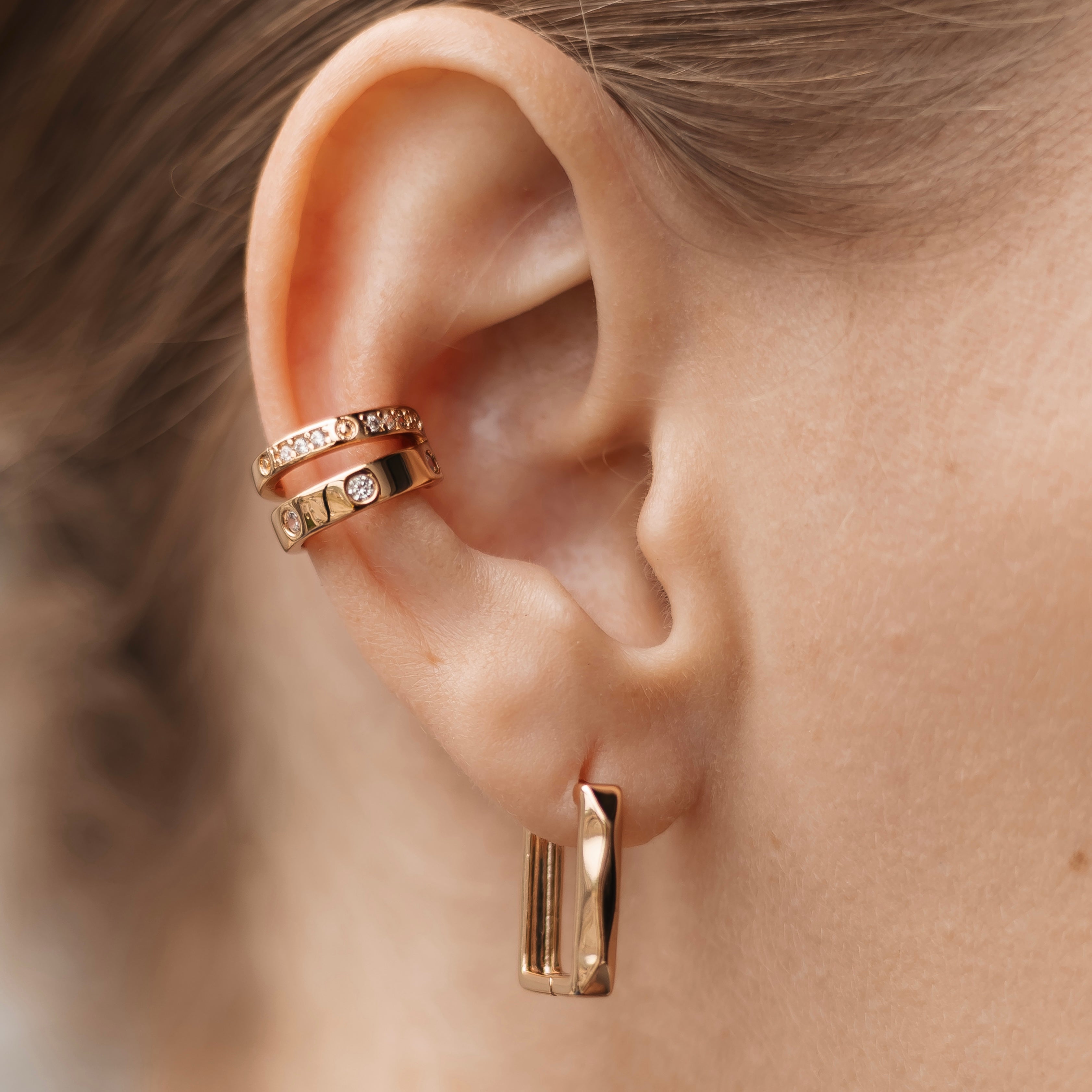 Rectangular Hoop Earrings, Rose Gold or White Gold Plated, 1.5 cm