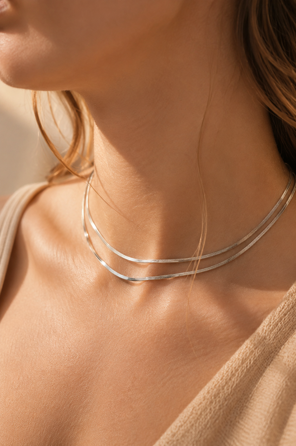 Double Layer Stainless Steel Necklace, Gold Plated, 40–50 cm