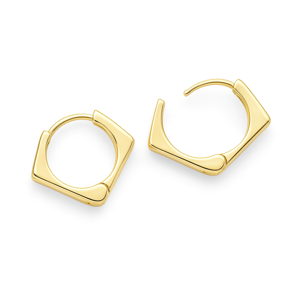 Geometric Hoop Earrings, Gold Plated Brass, 1.6 cm