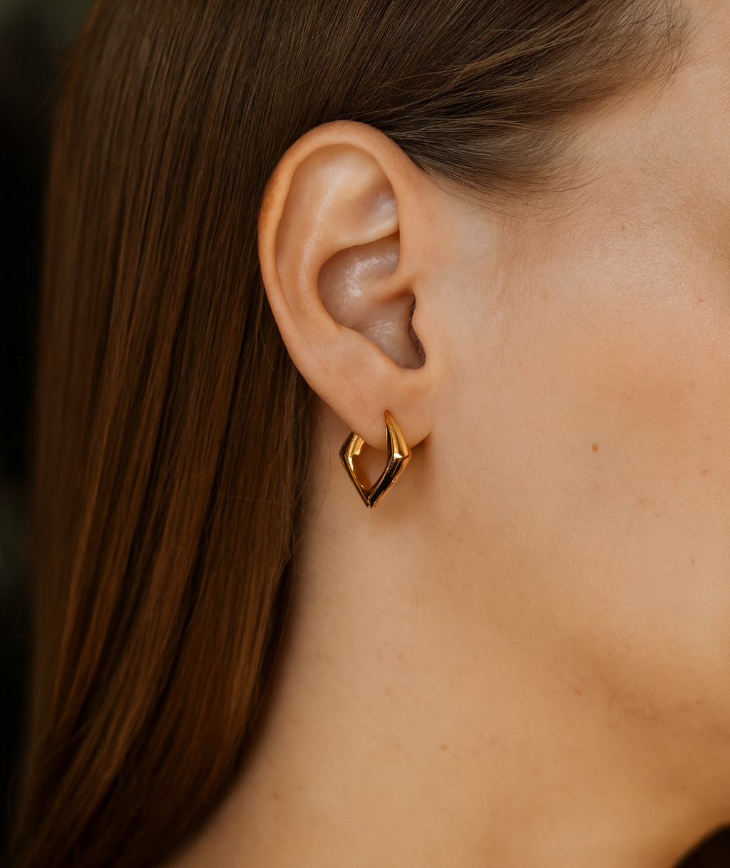Geometric Hoop Earrings, Gold Plated Brass, 1.6 cm