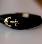 Men’s Leather Bracelet with Gold-Tone Stainless Steel Details