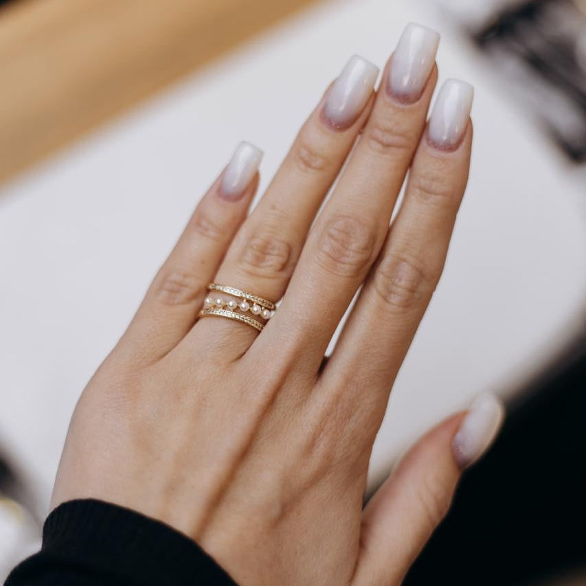 Gold Plated Pearl Double Band Ring – Size 5–6
