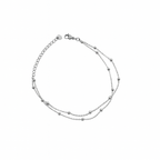 Double Chain Beaded Anklet – Stainless Steel, Adjustable 21+5 cm