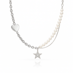 Layered Pearl Necklace with Star Pendant – Rhodium Plated 45+5 cm