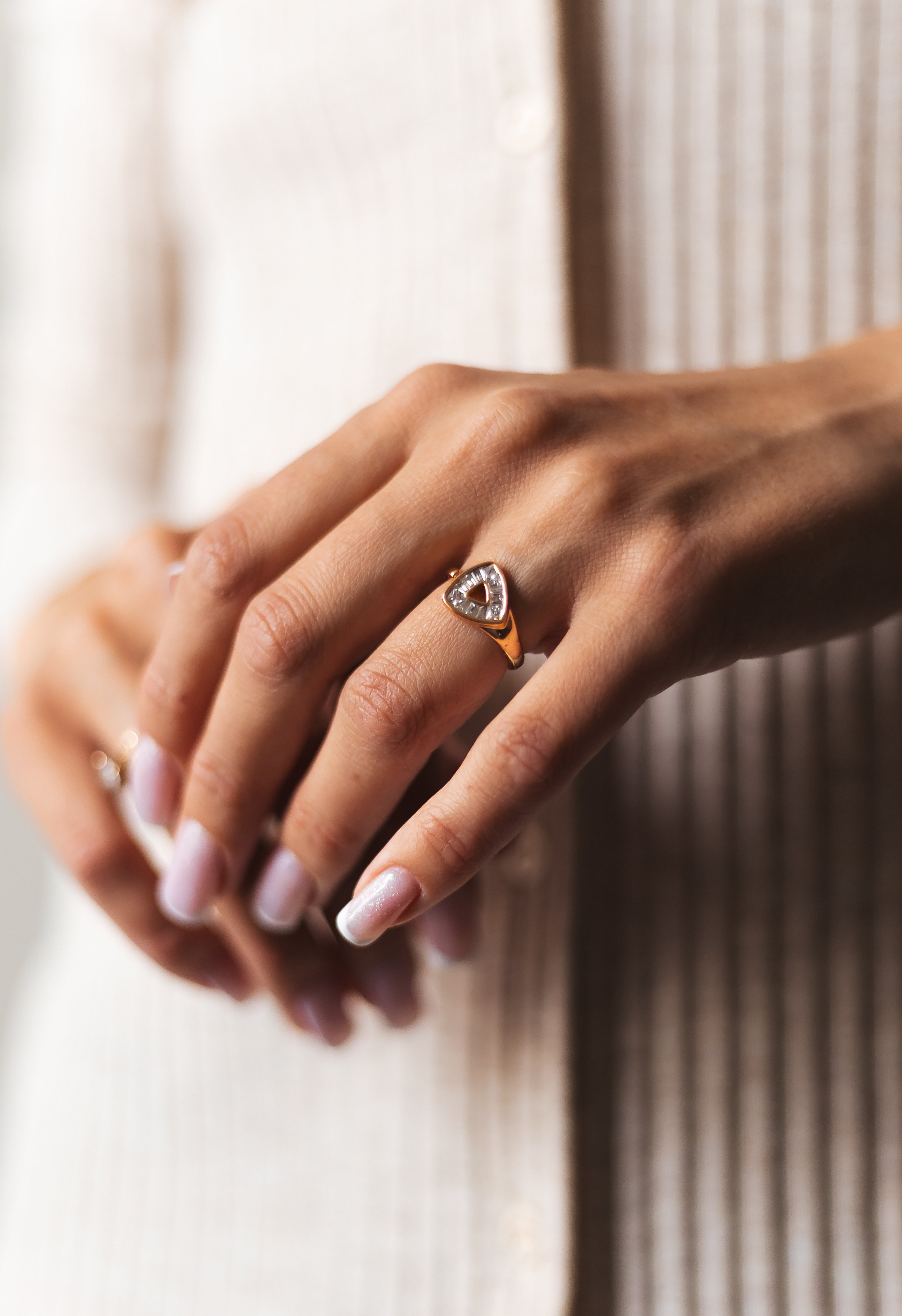 Rose Gold Plated Triangle Ring with Cubic Zirconia – Adjustable Sizes 7