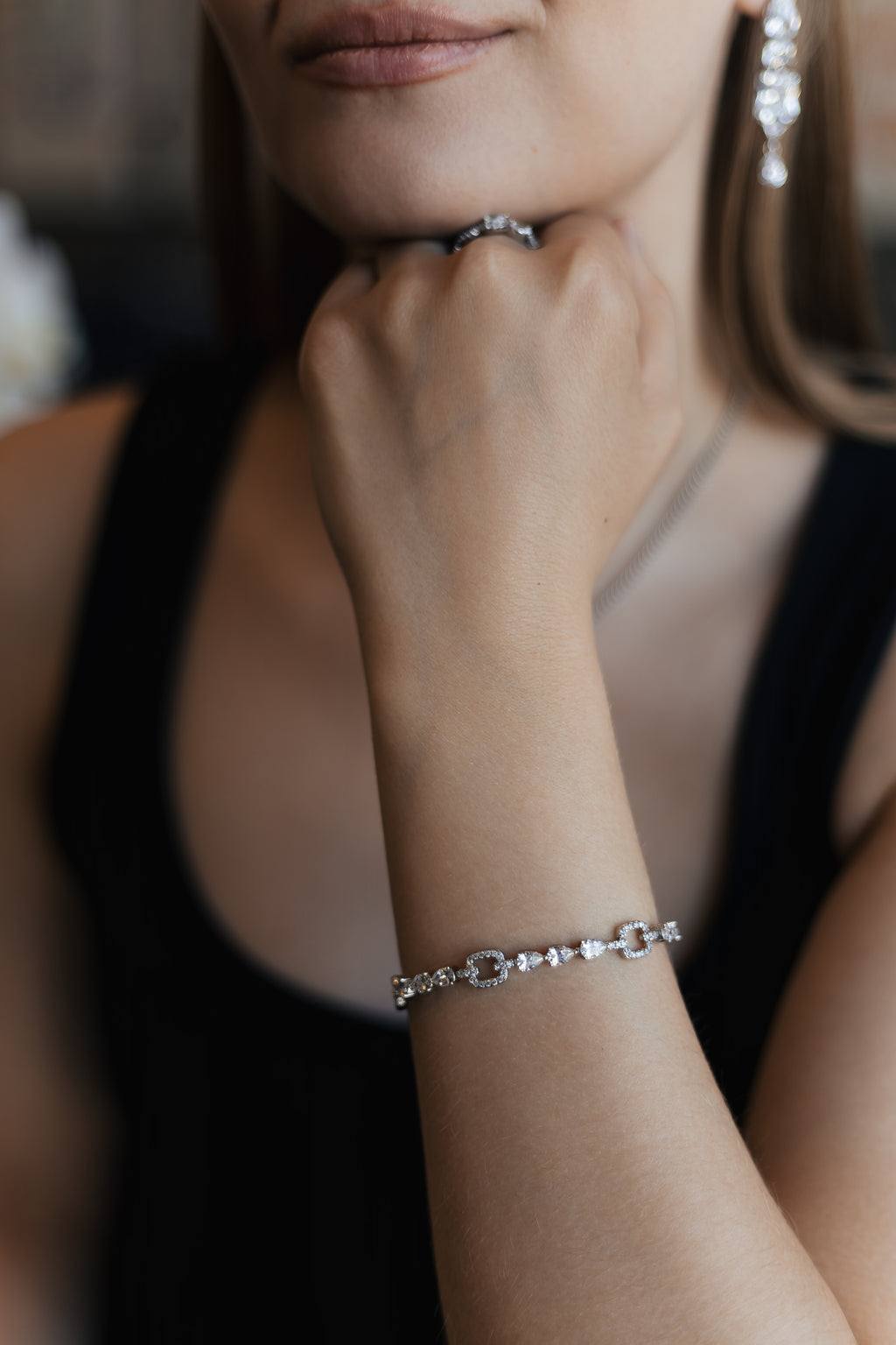 Rhodium Plated Cubic Zirconia Bracelet – Wedding & Prom, 16+1 cm