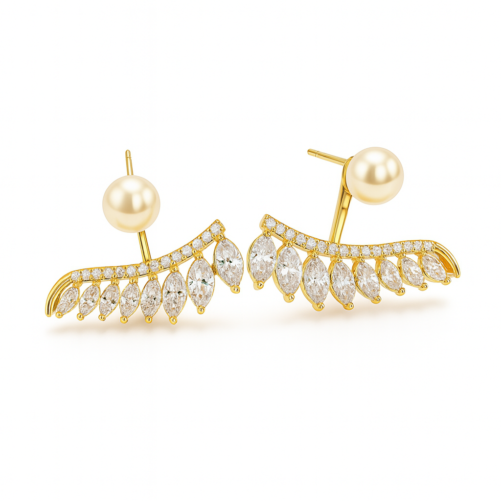 Pearl Jacket Stud Earrings 2.5cm – Silver & Gold