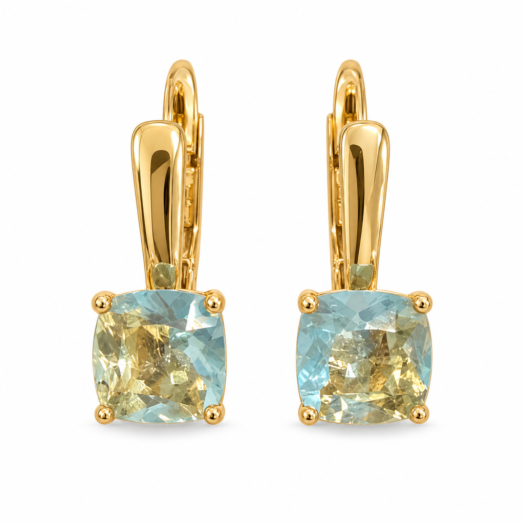 Cushion Cut CZ Leverback Earrings – Gold Plated, Four Colours