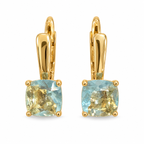 Cushion Cut CZ Leverback Earrings – Gold Plated, Four Colours