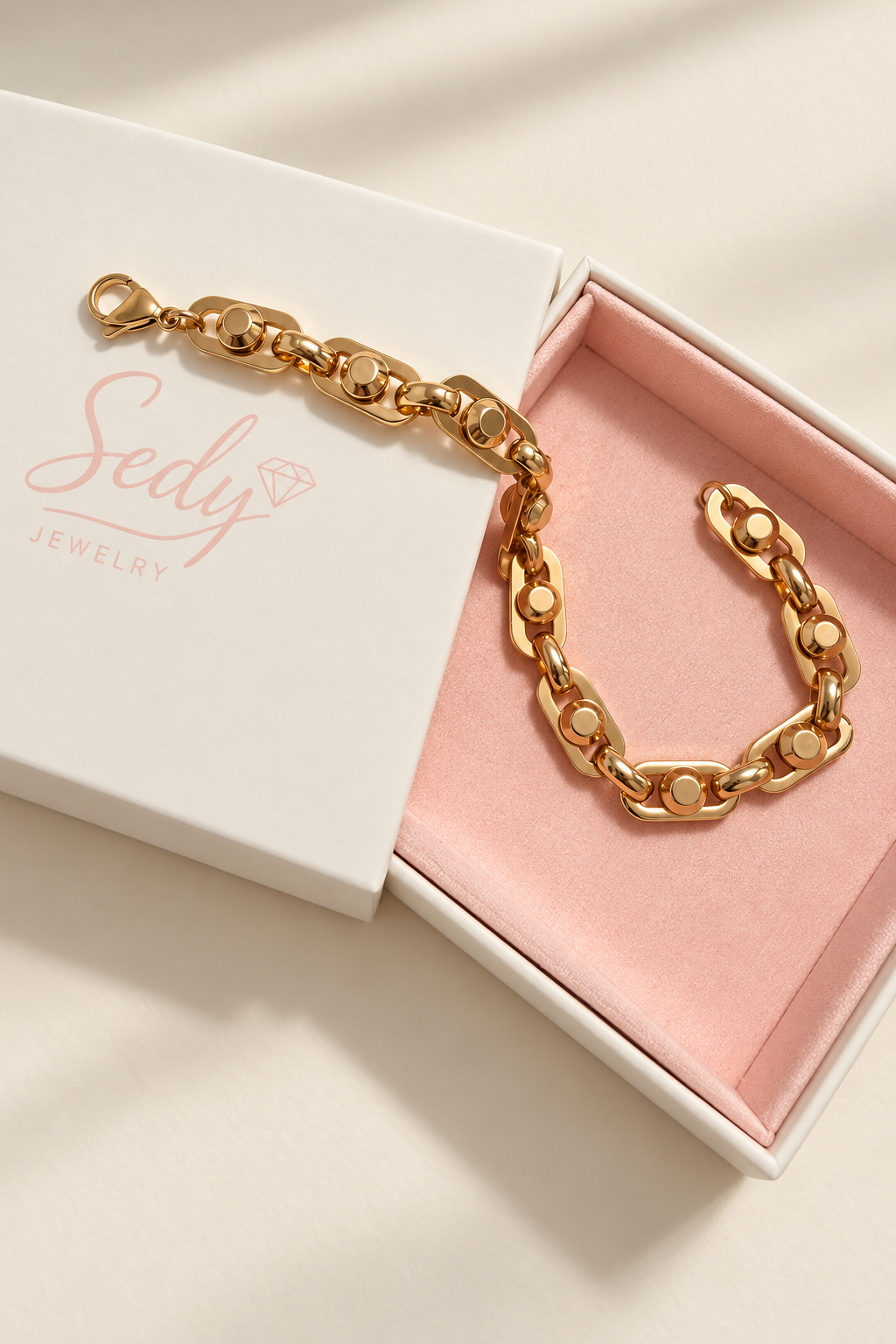 Bold Oval Link Bracelet – Rose Gold Plated Brass, 10 mm