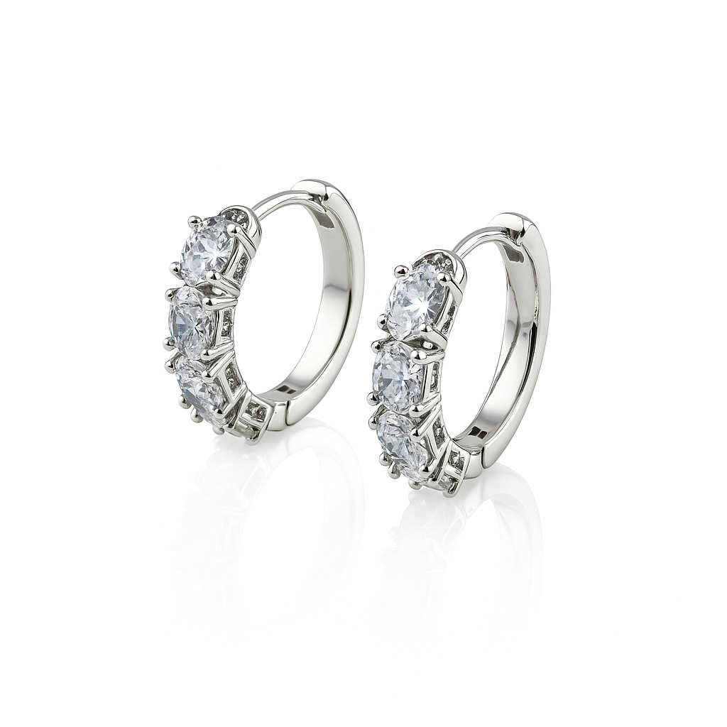 Rhodium Plated CZ Hoop Earrings – Lightweight Huggie Style