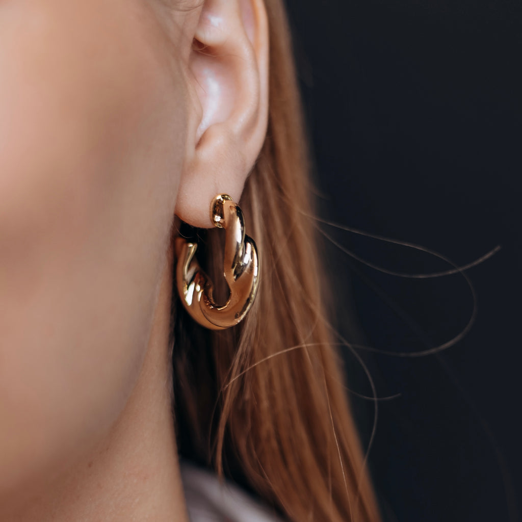 Twisted Hoop Earrings | Gold Plated Hoops with Sterling Silver Post 3.5 cm