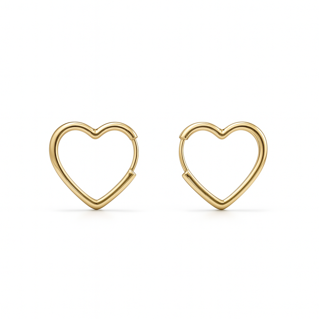 Hypoallergenic Heart Hoop Earrings – 14K Gold or Rhodium Plated