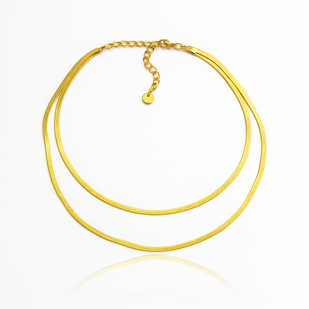 Double Layer Stainless Steel Necklace, Gold Plated, 40–50 cm