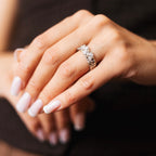 Wide Band Ring with CZ Stones, Size 7 | Rhodium Plated