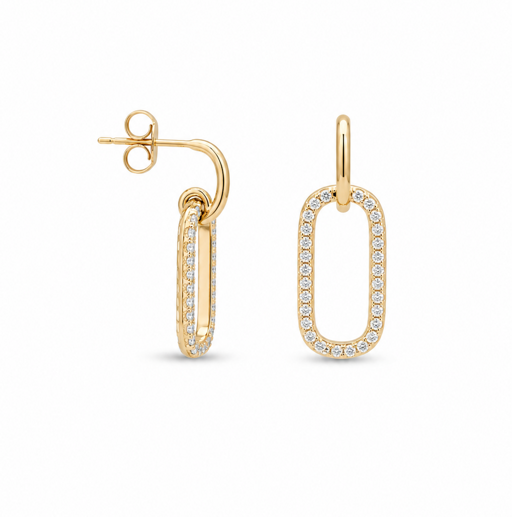 Gold Plated CZ Link Drop Earrings | Minimalist Stud Earrings