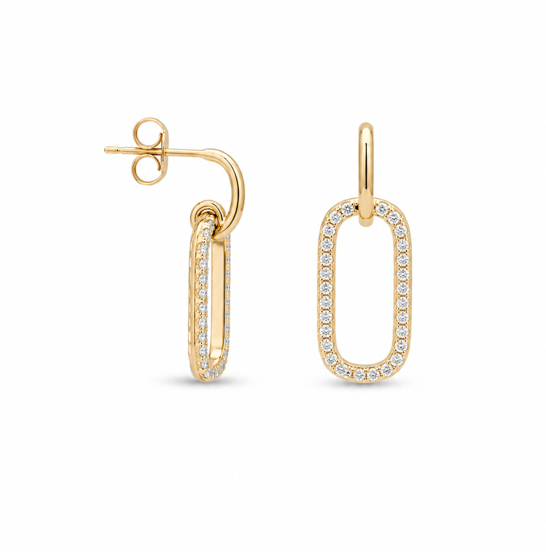 Gold Plated CZ Link Drop Earrings | Minimalist Stud Earrings
