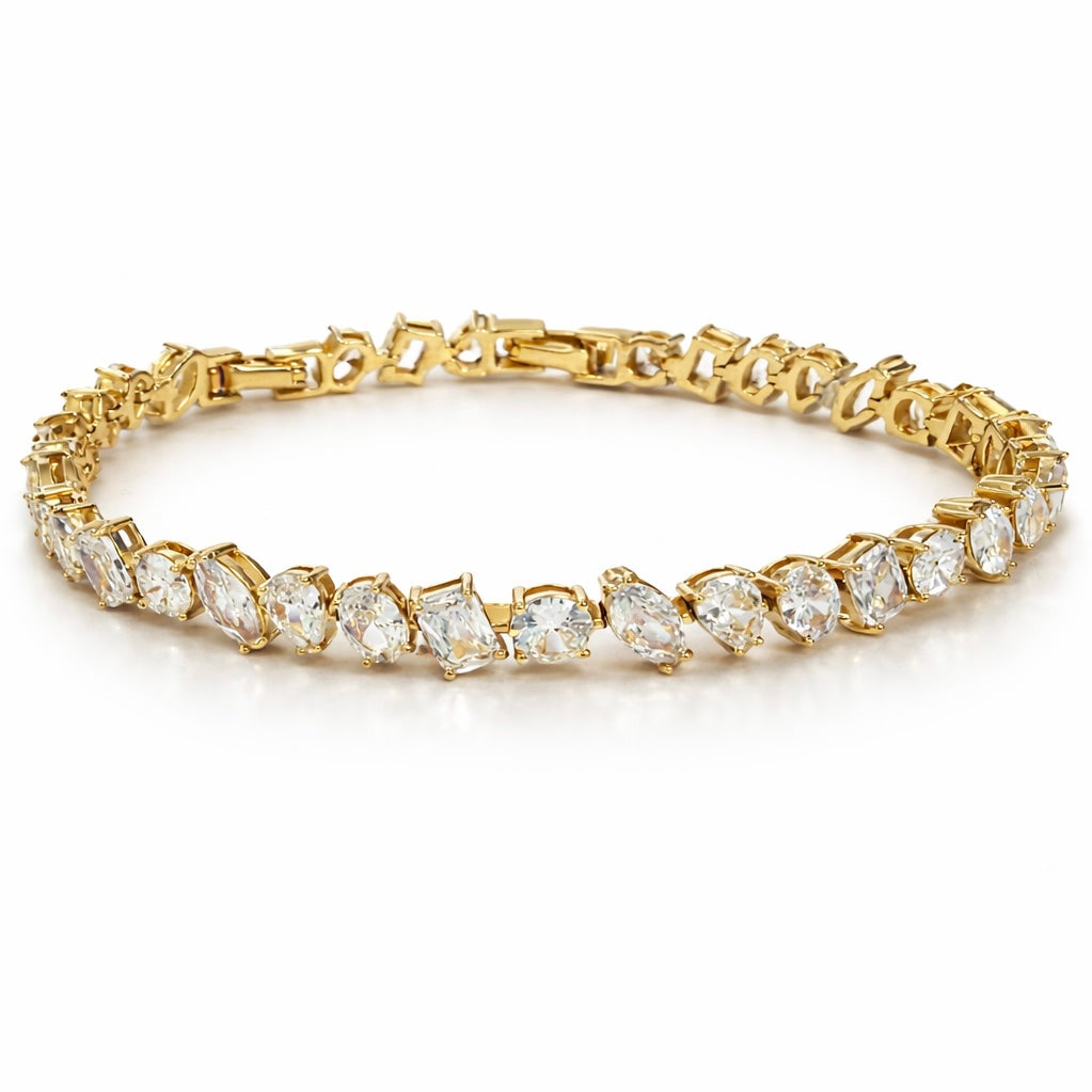 Gold Plated or Rhodium Plated Mixed Cut CZ Tennis Bracelet – Bridal Style